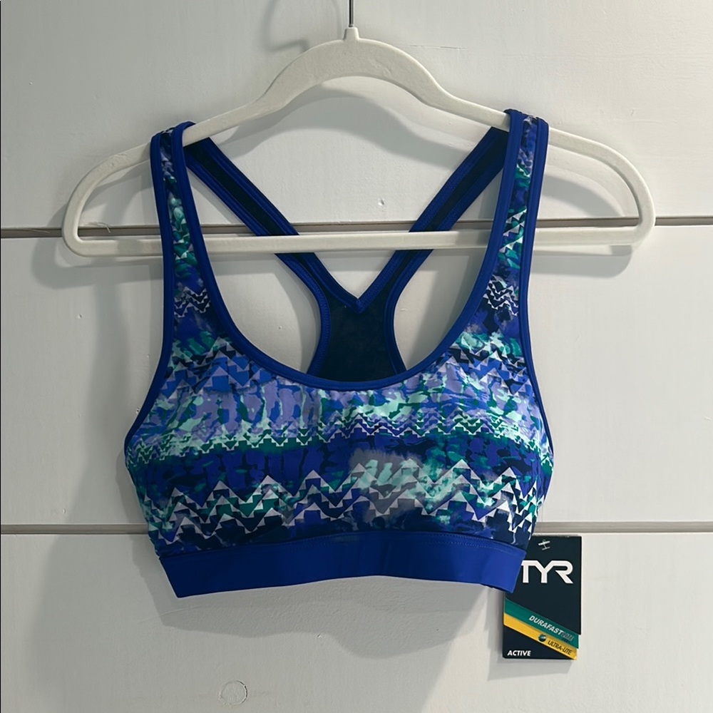 TYR Women's Blue Patterned Sports Bra